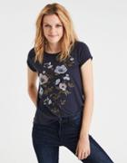 American Eagle Outfitters Ae Embroidered Roll Sleeve T-shirt