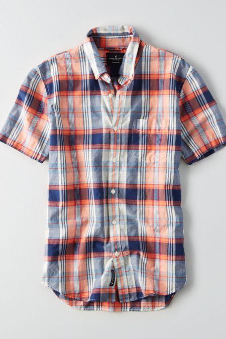 American Eagle Outfitters Ae Short Sleeve Madras Shirt