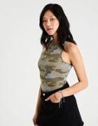 American Eagle Outfitters Ae Soft & Sexy High Neck Camo Bodysuit