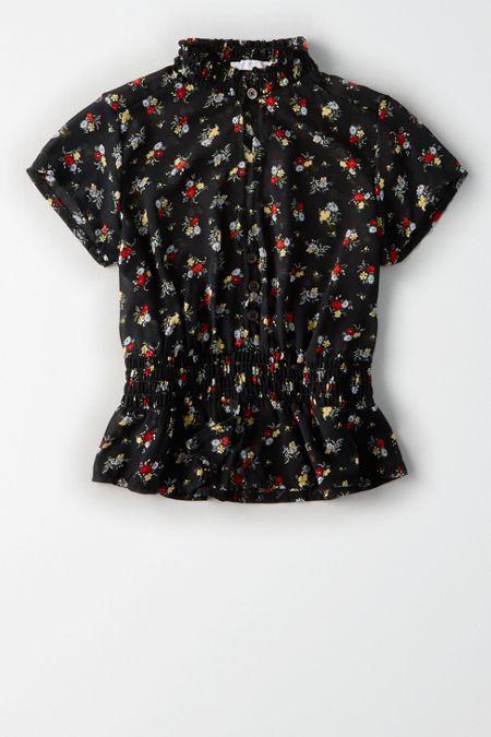 American Eagle Outfitters Don't Ask Why Smocked Hi-neck Top