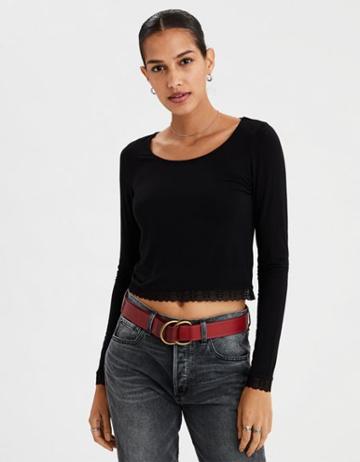 American Eagle Outfitters Ae Soft & Sexy Lace Hem Crop Top