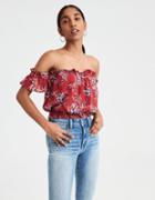 American Eagle Outfitters Ae Printed Off-the-shoulder Ruffle Top