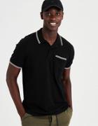 American Eagle Outfitters Ae Stretch Pique Tipped Pocket Polo