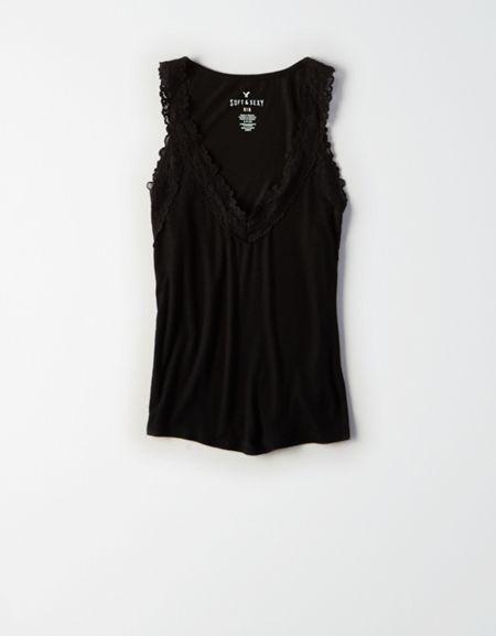 American Eagle Outfitters Ae Soft & Sexy Ribbed Lace-trim Cami