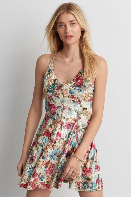 American Eagle Outfitters Ae Crushed Velvet Slip Dress