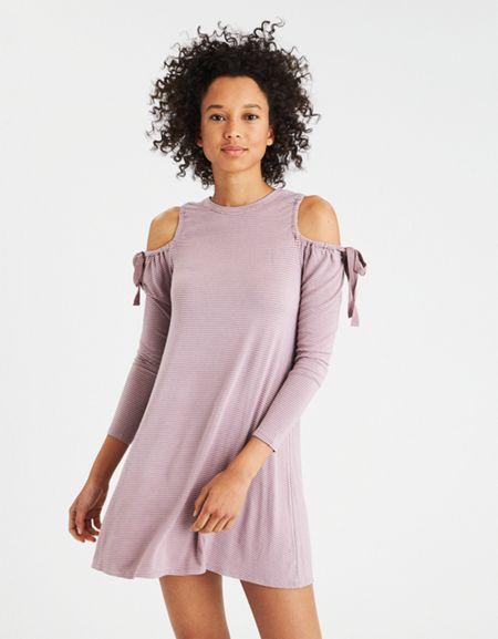 American Eagle Outfitters Ae Soft & Sexy Knit Drawstring Cold Shoulder Top