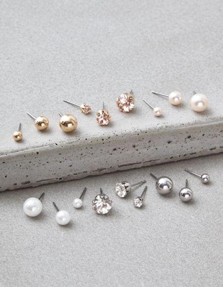 American Eagle Outfitters Ae Crystal & Pearl Studs Earrings 18-pack