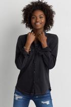 American Eagle Outfitters Ae Slim Black Denim Shirt