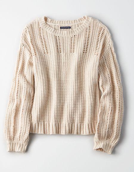American Eagle Outfitters Ae Eyelet Balloon Sleeve Pullover