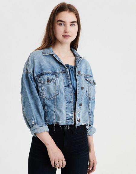 American Eagle Outfitters Ae Raw Hem Denim Jacket