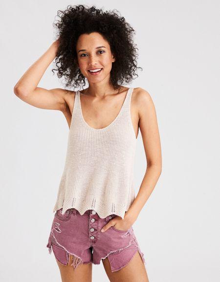 American Eagle Outfitters Ae Scallop Swing Tank Top