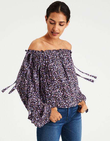 American Eagle Outfitters Ae Printed Off-the-shoulder Top