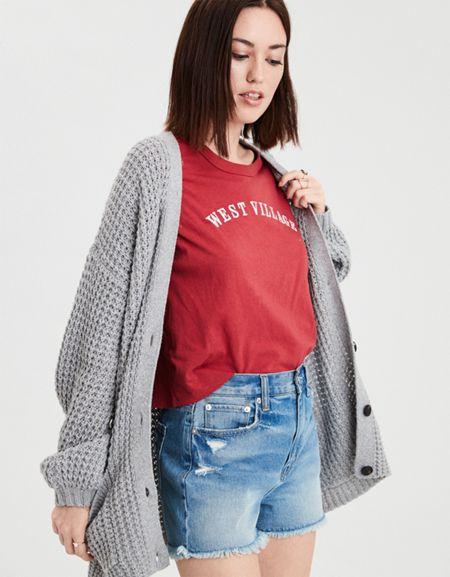 American Eagle Outfitters Ae Slouchy Waffle Cardigan Sweater