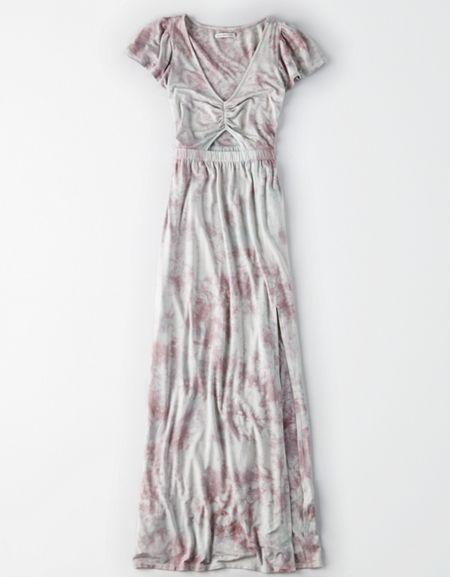 American Eagle Outfitters Ae Knit Ruched Front Bow Maxi Dress