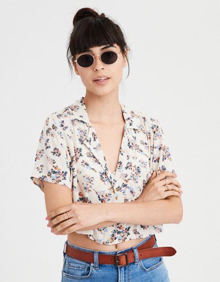 American Eagle Outfitters Ae Cropped Button Up Blouse