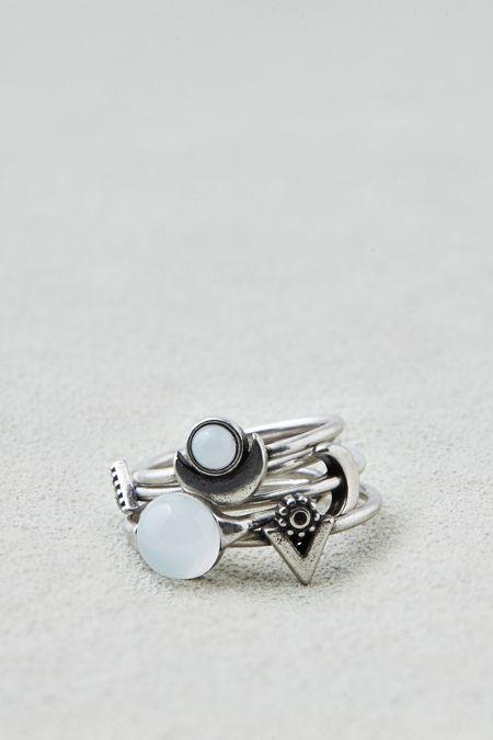 American Eagle Outfitters Ae Moon & White Stone Ring 5-pack