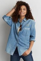 American Eagle Outfitters Ae Embroidered Oversized Denim Shirt
