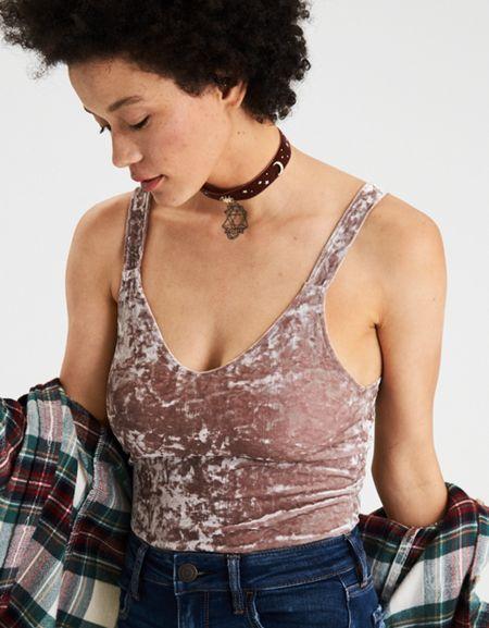 American Eagle Outfitters Ae Soft & Sexy Velvet Strappy-back Bodysuit