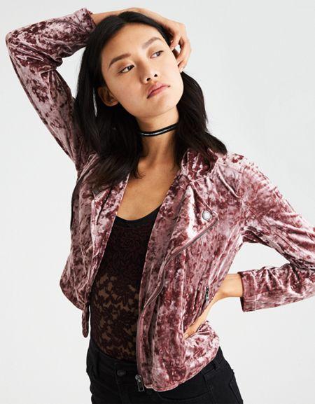 American Eagle Outfitters Ae Crushed Velvet Moto Jacket