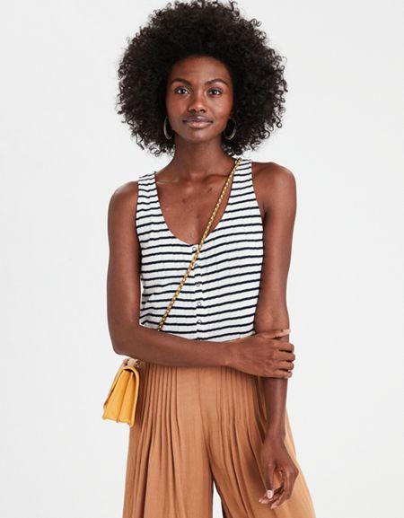 American Eagle Outfitters Ae Striped Snap Front Henley Tank Top