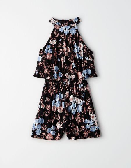 American Eagle Outfitters Ae High-neck Overlay Romper