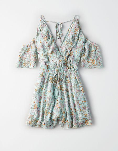 American Eagle Outfitters Ae Cold Shoulder Ruffle Wrap Romper