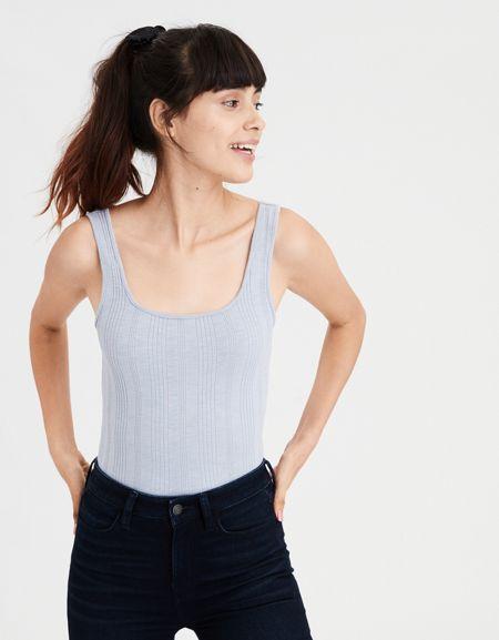 American Eagle Outfitters Ae Square Neck Ribbed Tank