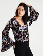 American Eagle Outfitters Ae Soft & Sexy Surplice Bell-sleeve Top
