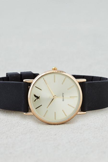 American Eagle Outfitters Ae Black Gold Rubber Watch