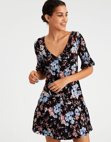 American Eagle Outfitters Ae Soft & Sexy Button Front Corset Back Notebook Dress