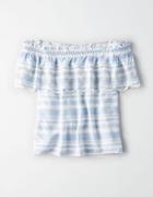 American Eagle Outfitters Ae Blue Stripe Eyelet Top