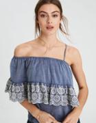 American Eagle Outfitters Ae Chambray One Shoulder Ruffle Top