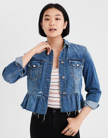 American Eagle Outfitters Ae Ruffle Denim Jacket