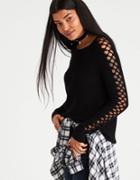 American Eagle Outfitters Ae Netted-sleeve Waffle Knit Sweater
