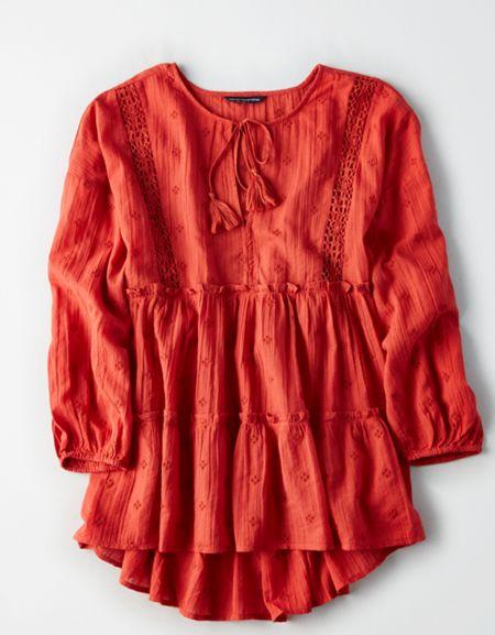 American Eagle Outfitters Ae Allover Eyelet Tiered Top
