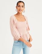 American Eagle Outfitters Ae Smocked Body Long Sleeve Top