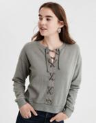 American Eagle Outfitters Ae Lace Up Front Crewneck Sweatshirt