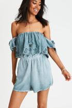 American Eagle Outfitters Ae Embroidered Off-the-shoulder Romper