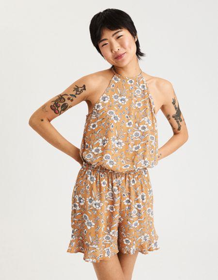 American Eagle Outfitters Ae High Neck Open Back Romper