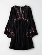 American Eagle Outfitters Ae Embroidered Surplice Bell-sleeve Dress