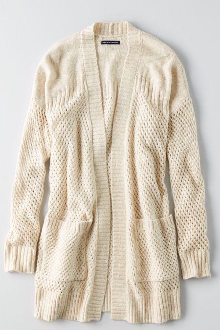 American Eagle Outfitters Ae Pointelle Open Cardigan