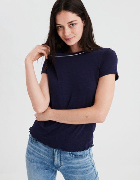 American Eagle Outfitters Ae Soft & Sexy Trim Collar T-shirt