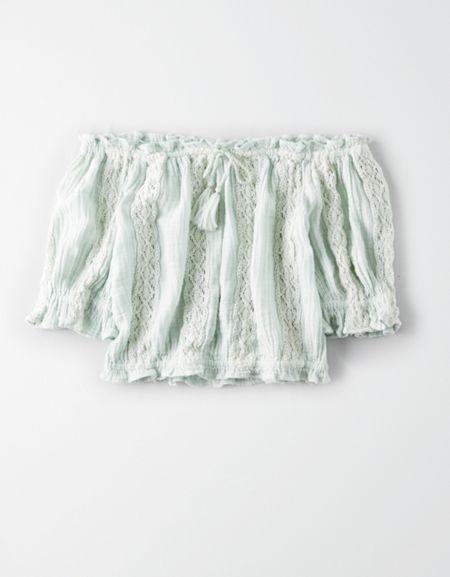 American Eagle Outfitters Ae Off-the-shoulder Tie Up Top