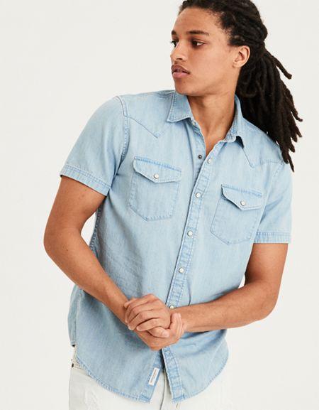 American Eagle Outfitters Ae Western Denim Button-down Shirt