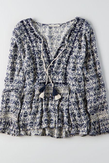 American Eagle Outfitters Ae Smocked Peplum Top