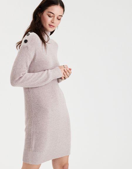 American Eagle Outfitters Ae Button Shoulder Mock Neck Sweater Dress