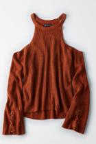 American Eagle Outfitters Ae Cold Shoulder Laced-sleeve Sweater