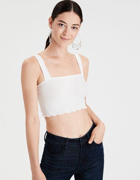 American Eagle Outfitters Ae Ribbed Lettuce Hem Crop Top