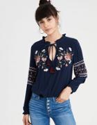 American Eagle Outfitters Ae Embroidered Long Sleeve Blouse