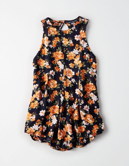 American Eagle Outfitters Ae High Neck Floral Shell